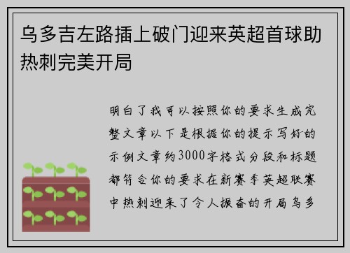 乌多吉左路插上破门迎来英超首球助热刺完美开局 乌多吉左路插上破门迎来英超首球助热刺完美开局
